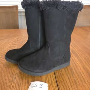 Cat & Jack Black Faux-Suede Kids Winter Boots with Faux Fur Cuff and Side Zip